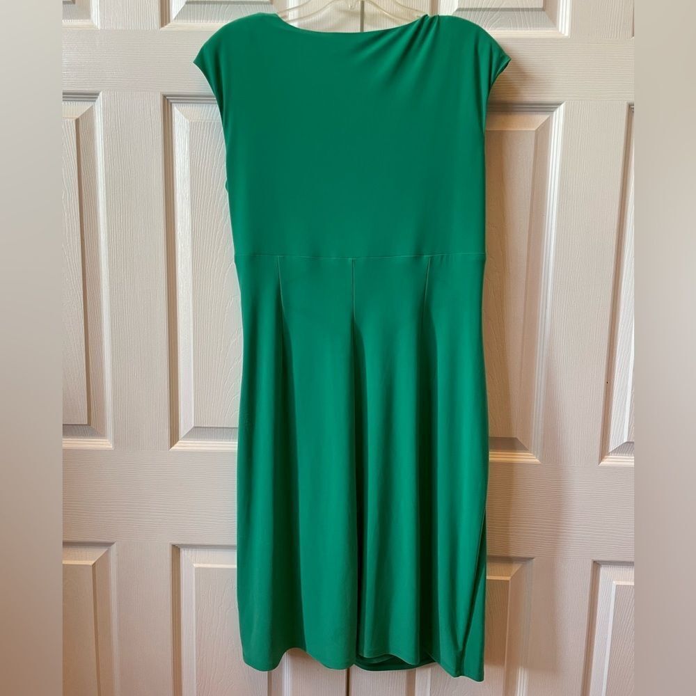 Lauren Ralph Lauren Emerald Ruched Faux Wrap Midi Dress EUC Size 18 - Picture 5 of 6